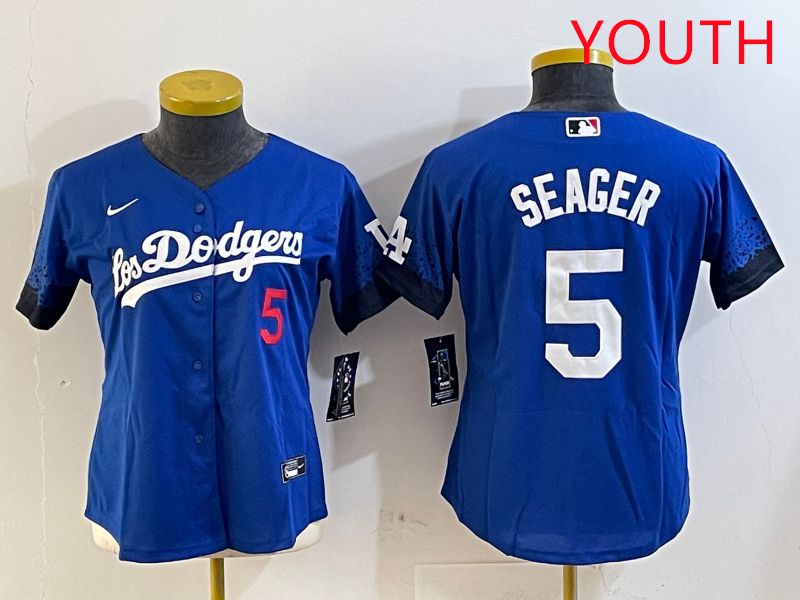 Youth Los Angeles Dodgers #5 Seager Blue City Edition 2025 Nike MLB Jersey style 1